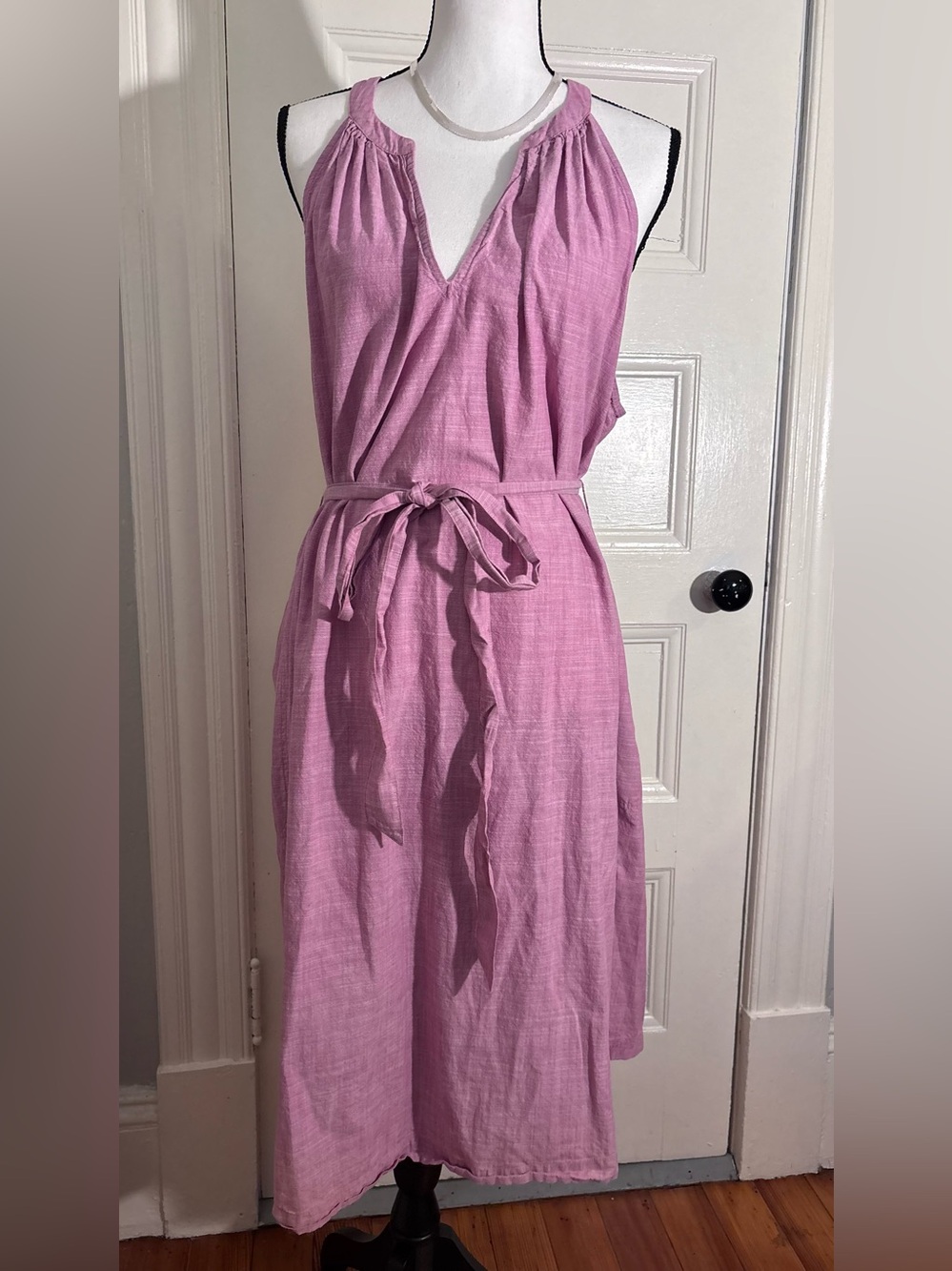 a new day Lavender-Pink Sleeveless V-Neck Midi Dress with Tie Waist